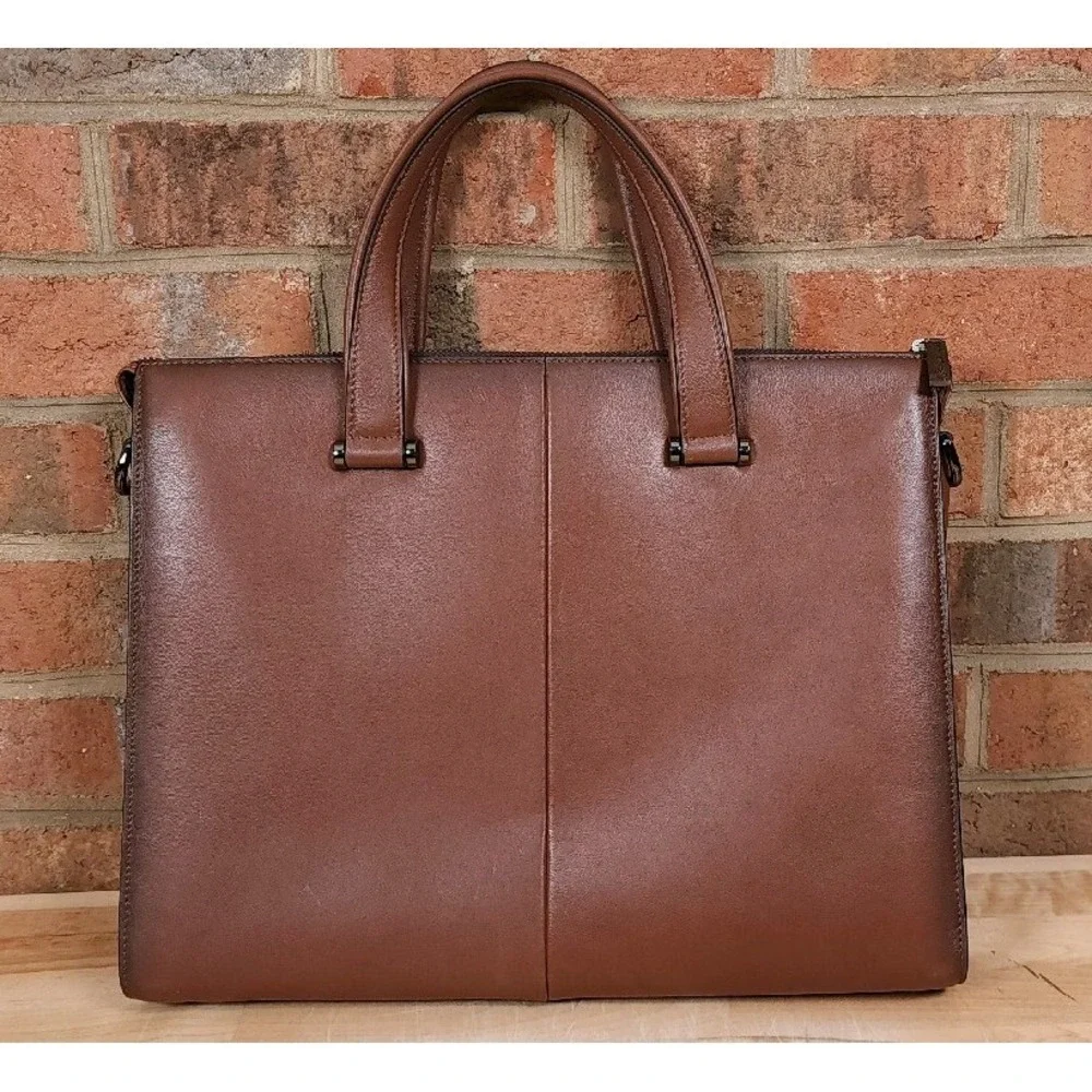 Tonino Lamborghini Brown Leather Bag Attache 14 Inch Made in Italy
